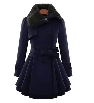 Women's Winter Slim Long Wool Sherpa Korean Cashmere England Style Trench Coat