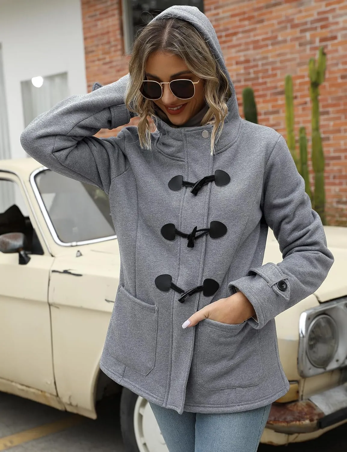 Wyeysyt Winter Jackets for Women Fleece Sherpa Lined Jacket Womens Duffle Toggle Coat Warm Hooded Casual Jacket
