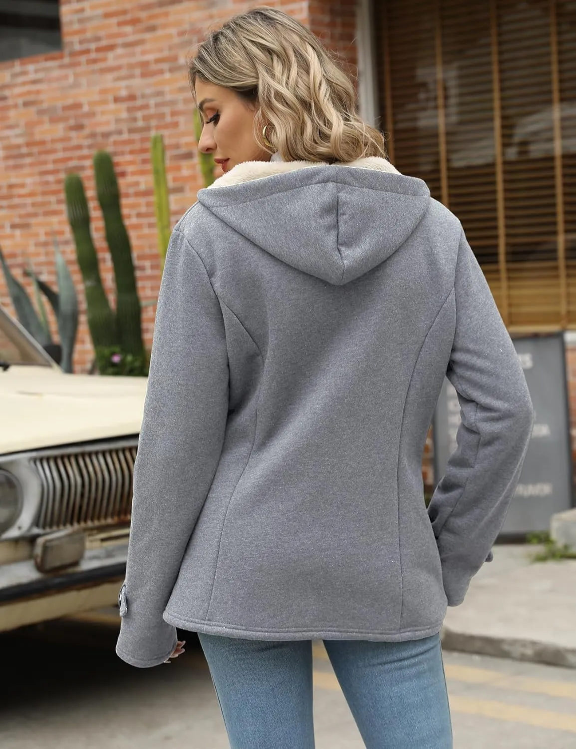 Wyeysyt Winter Jackets for Women Fleece Sherpa Lined Jacket Womens Duffle Toggle Coat Warm Hooded Casual Jacket