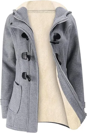 Wyeysyt Winter Jackets for Women Fleece Sherpa Lined Jacket Womens Duffle Toggle Coat Warm Hooded Casual Jacket
